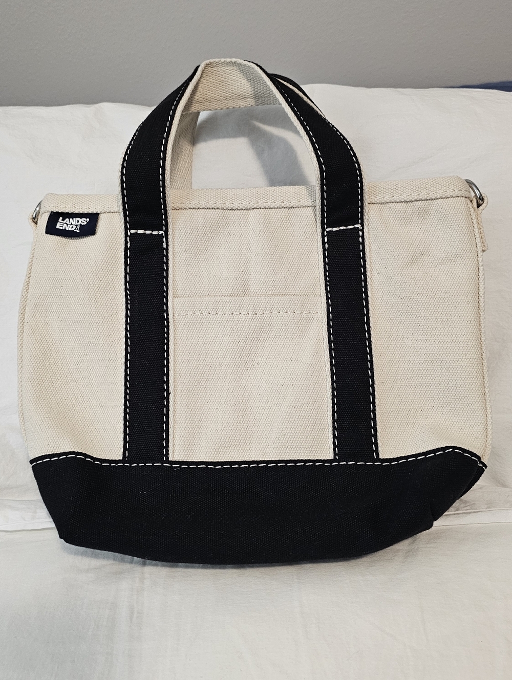 Lands' End Canvas Small Zip Top Tote in Natural and Black